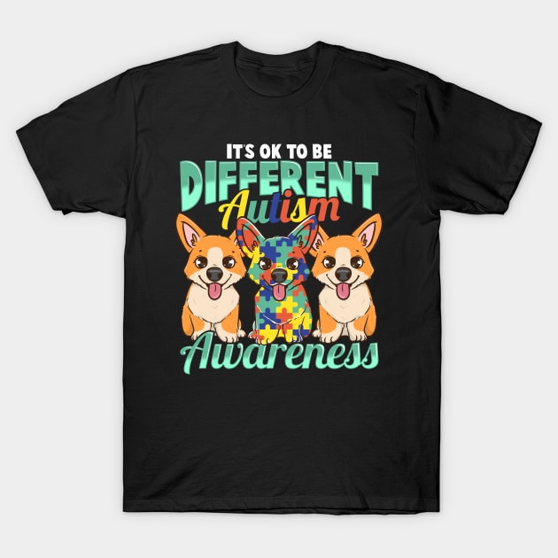 It's OK To Be Different Autism Awareness Puppies T-Shirt by theperfectpresents